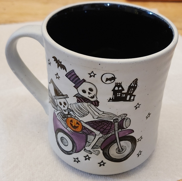Cobwebs & Cauldrons Halloween Skeletons on Motorcycle 18 oz. Mug - Picture 3 of 7